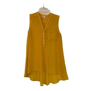 H&M Womens Size US 4 Yellow Sleeveless V-Neck Button Front Placket Casual Flowy